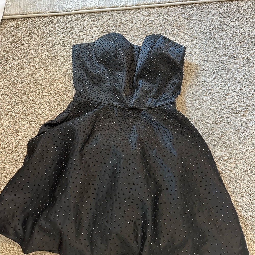 SHERRI HILL Black Strapless Dress with Studded Detail